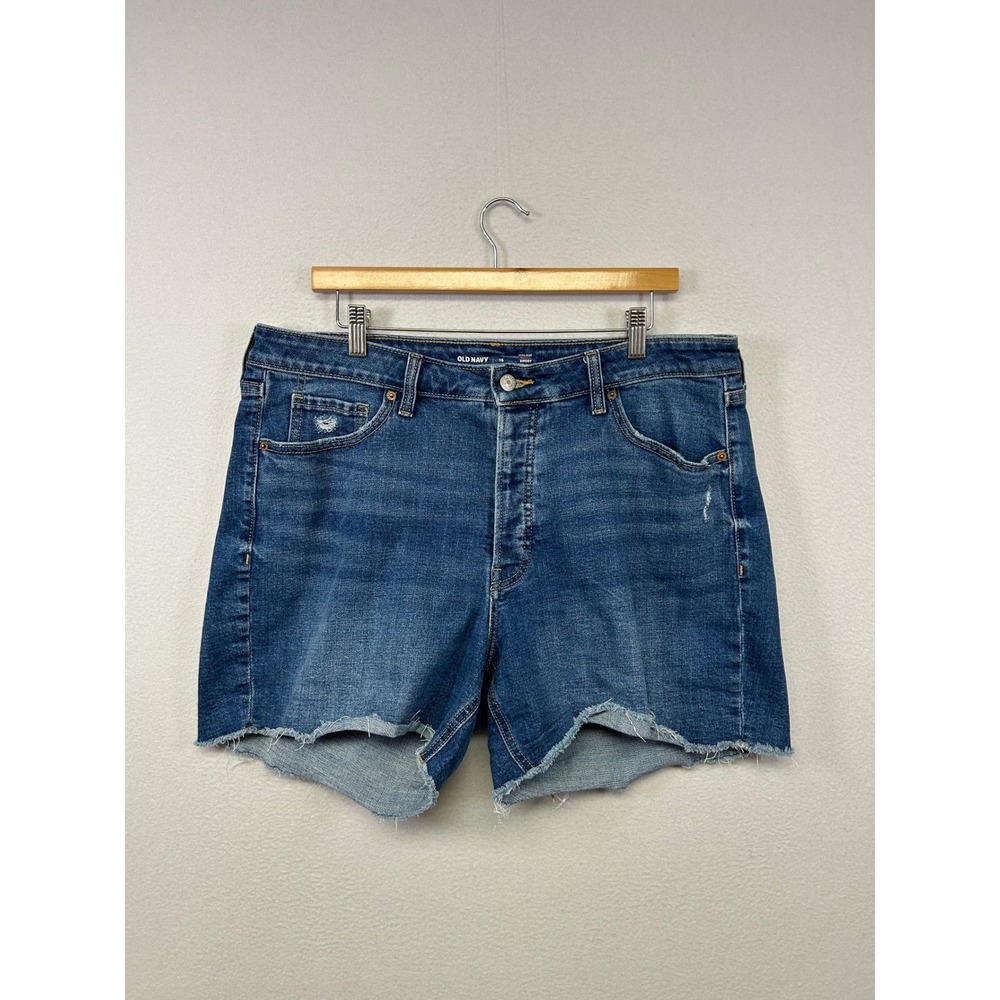 Old Navy OG Short Curvy High Rise Womens 16 Blue Raw Hem Denim Jean Shorts
